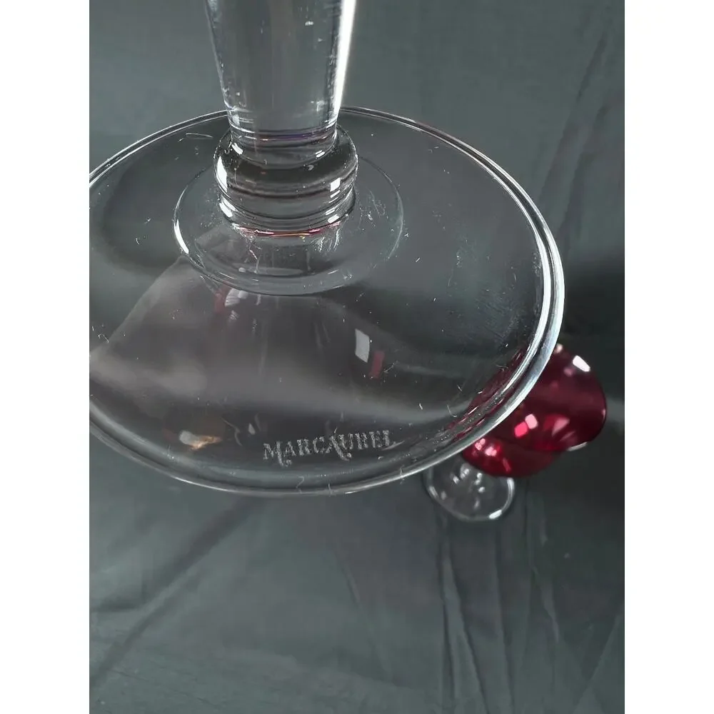 Marc Aurel Cranberry Crystal Wine Goblet Glass Column Stems Set of 2 Champagne